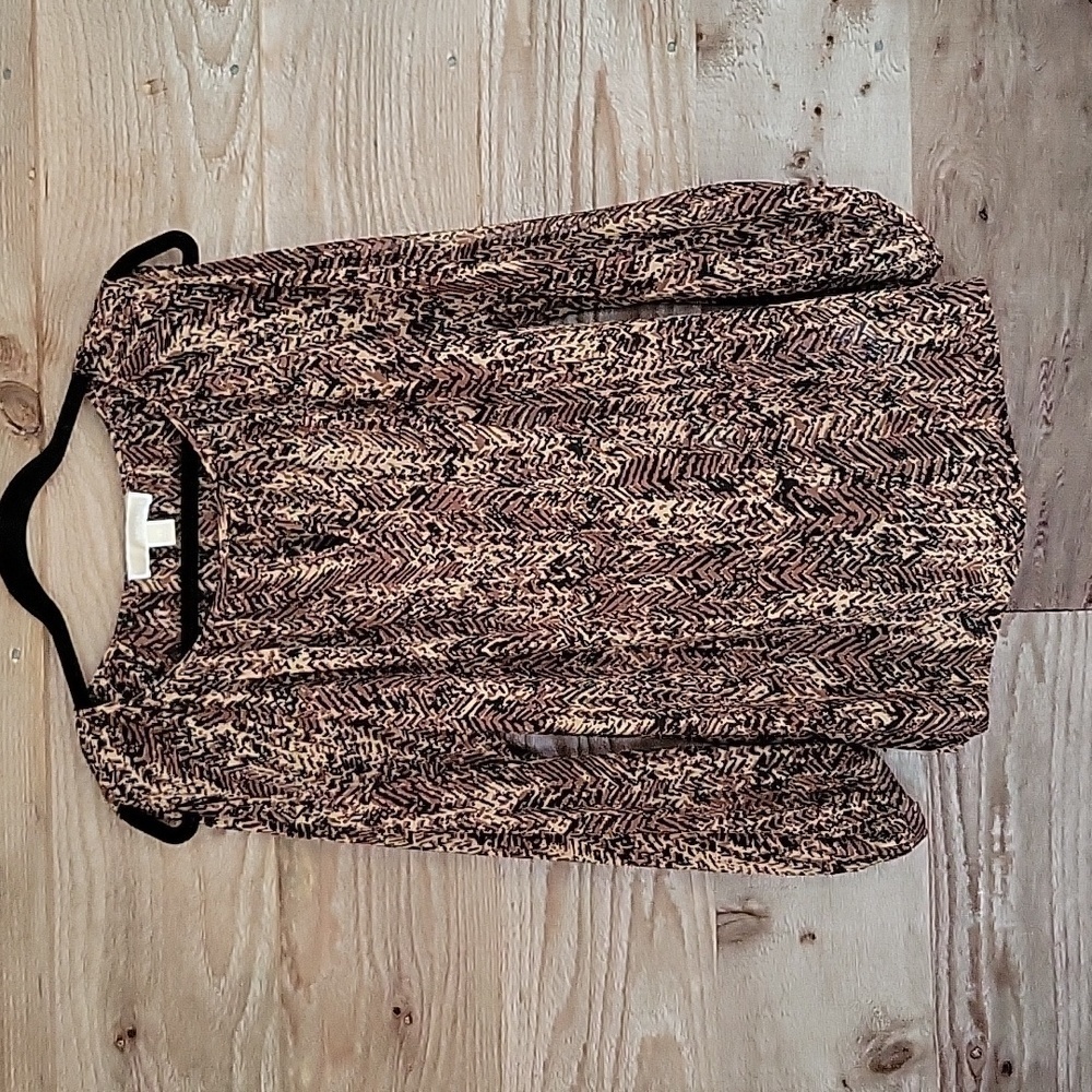 Michael Kors Size Xsmall Black And Brown Printed Top With Slit Sleeves